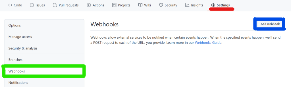 GitHub Webhook - Add Webhook